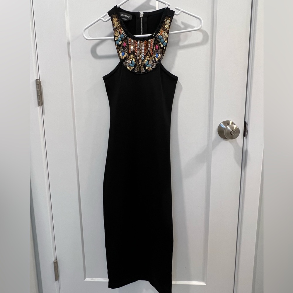 Bebe Hand Embellished Bodycon Midi Dress NWOT